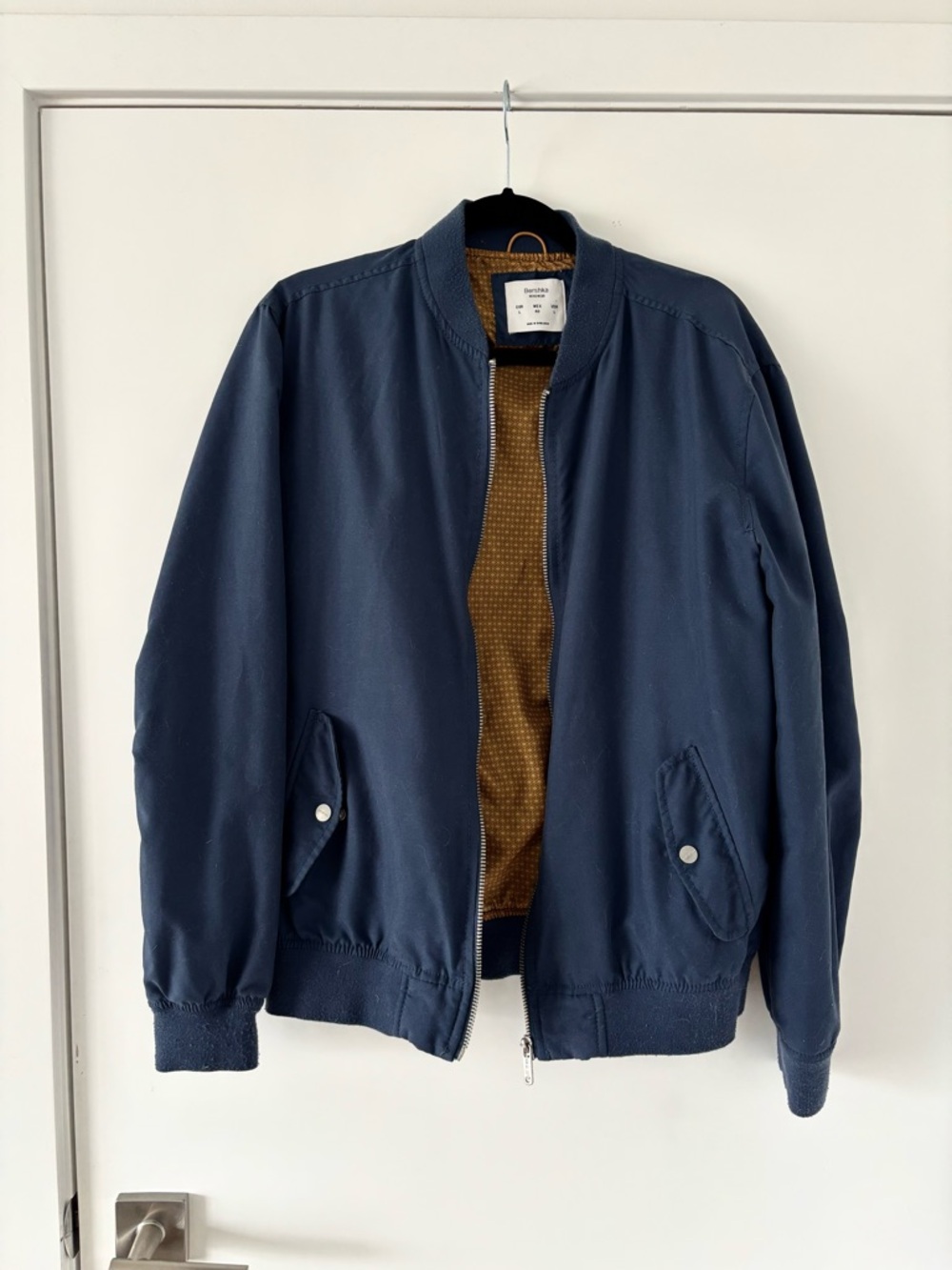 Bershka Navy Bomber Jacket with Mustard Lining